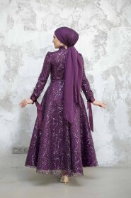 Modest Plum Color Elegant Evening Gown 4908MU - 4