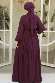 Modest Plum Color Evening Dress 25888MU - 2