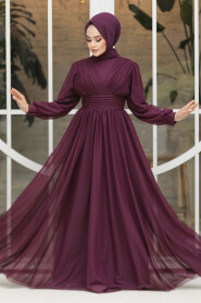 Modest Plum Color Evening Gown 46321MU - 2