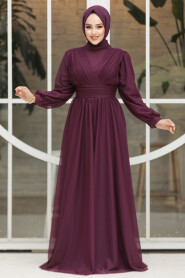 Modest Plum Color Evening Gown 46321MU - 3