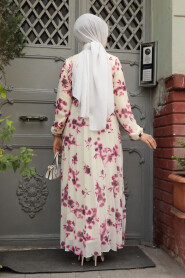 Modest Plum Color Floral Long Dress 34462MU - 3