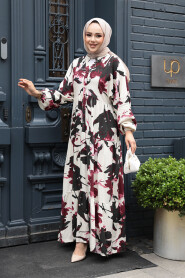 Modest Plum Color Floral Maxi Dress 24061MU - 2