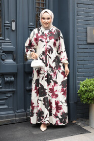 Modest Plum Color Floral Maxi Dress 24061MU - 3
