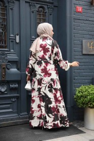 Modest Plum Color Floral Maxi Dress 24061MU - 4