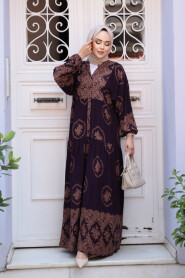 Modest Plum Color Flower Maxi Dress 24014MU - 2