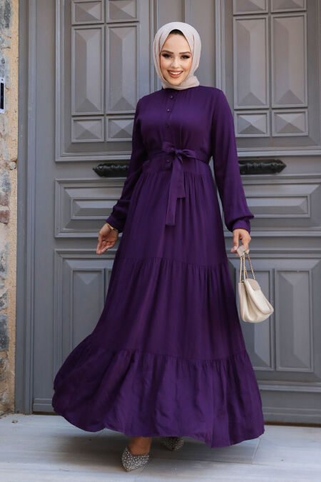 Modest Plum Color Long Dress 22042MU - NEVA STYLE