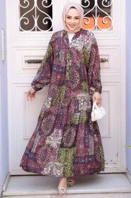 Modest Plum Color Long Dress 52943MU 