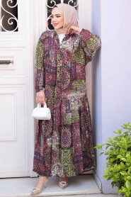 Modest Plum Color Long Dress 52943MU - 4
