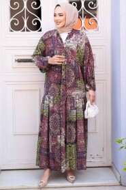 Modest Plum Color Long Dress 52943MU - 3