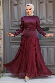 Modest Plum Color Long Dress 59761MU - 1