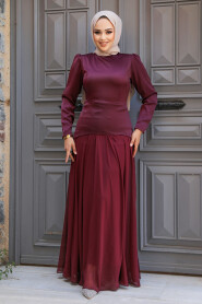 Modest Plum Color Long Dress 59761MU - 2