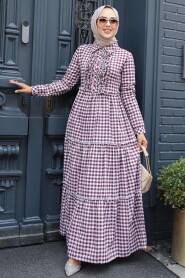 Modest Plum Color Long Sleeve Dress 2702MU - 1