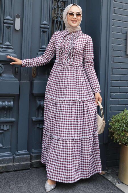 Modest Plum Color Long Sleeve Dress 2702MU - NEVA STYLE