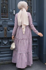 Modest Plum Color Long Sleeve Dress 2702MU - 2