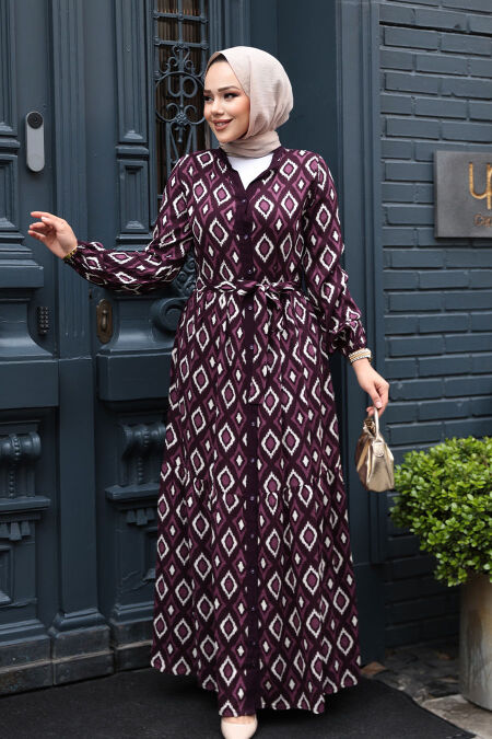 Modest Plum Color Maxi Dress 23924MU - NEVA STYLE