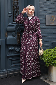 Modest Plum Color Maxi Dress 23924MU - 2