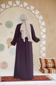 Modest Plum Color Plus Size Abaya 45282MU - 4