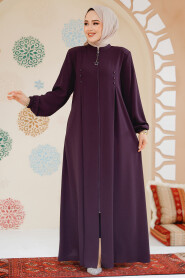 Modest Plum Color Plus Size Abaya 45282MU 