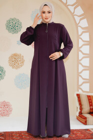 Modest Plum Color Plus Size Abaya 45282MU - 2