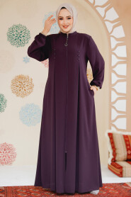 Modest Plum Color Plus Size Abaya 45282MU - 3