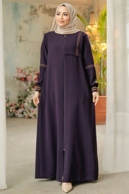 Modest Plum Color Plus Size Abaya 62102MU - NEVA STYLE