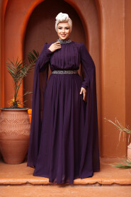 Modest Plum Color Plus Size Wedding Dress 25911MU - 2