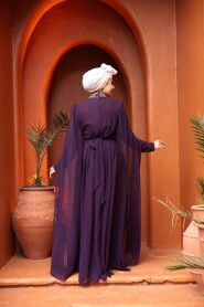 Modest Plum Color Plus Size Wedding Dress 25911MU - 3