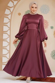 Modest Plum Color Satin Engagement Gown 61501MU 