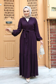 Modest Plum Color Summer Dress 239202MU - 2