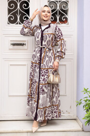 Modest Plum Color Summer Dress 23928MU - 3