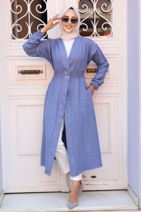 İndigo Blue Modest Coat 672IM - NEVA STYLE