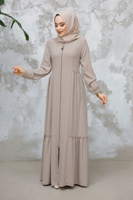 Modest Plus Size Beige Dubai Abaya 8133BEJ - NEVA STYLE