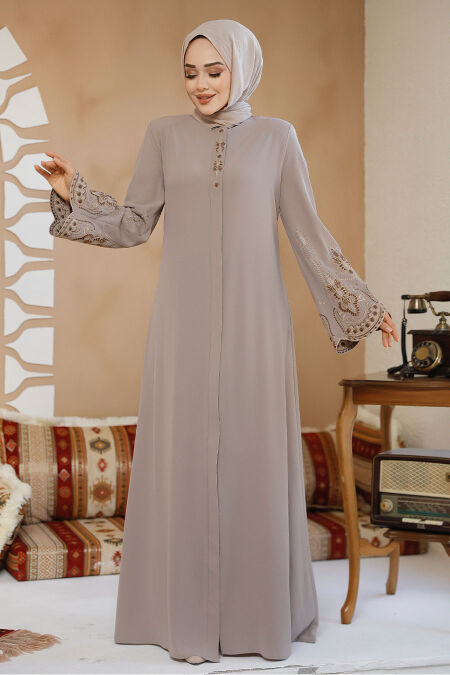 Modest Plus Size Beige Dubai Abaya 98221BEJ - NEVA STYLE