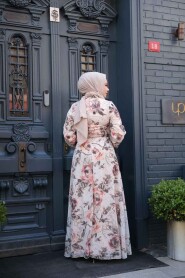 Modest Plus Size Beige Floral Dress 27992BEJ - 3