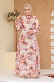 Modest Plus Size Beige Floral Dress 27996BEJ - 3