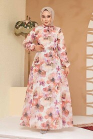 Modest Plus Size Beige Floral Dress 27996BEJ - 1