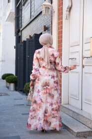 Modest Plus Size Beige Floral Dress 27996BEJ - 3