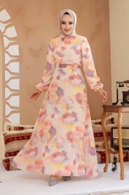 Modest Plus Size Beige Floral Dress 27997BEJ - 1