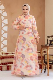 Modest Plus Size Beige Floral Dress 27997BEJ - 2