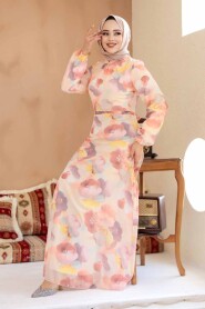 Modest Plus Size Beige Floral Dress 27997BEJ - 3