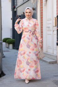 Modest Plus Size Beige Floral Dress 27997BEJ - 2