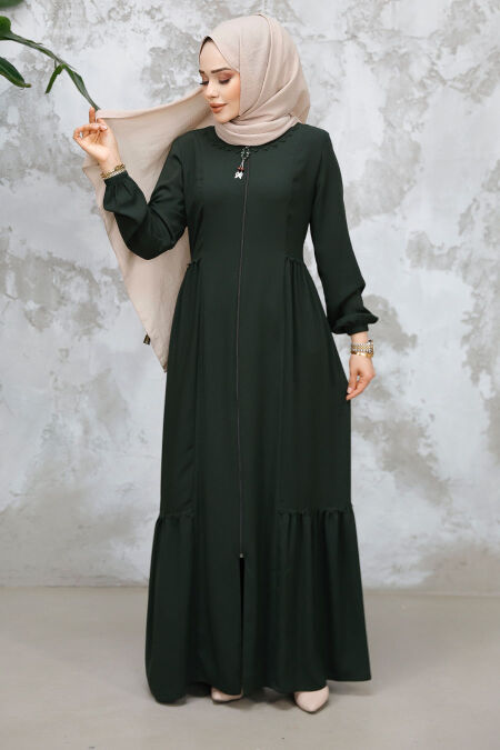 Modest Plus Size Dark Khaki Dubai Abaya 8133KHK - NEVA STYLE