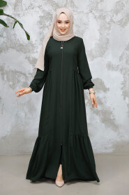 Modest Plus Size Dark Khaki Dubai Abaya 8133KHK - 3