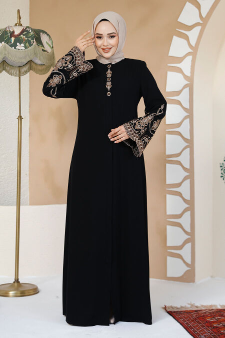 Modest Plus Size Black Dubai Abaya 98221S - NEVA STYLE