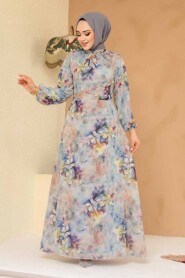 Modest Plus Size Blue Floral Dress 27995M - 1