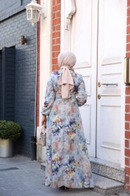 Modest Plus Size Blue Floral Dress 27995M - 3