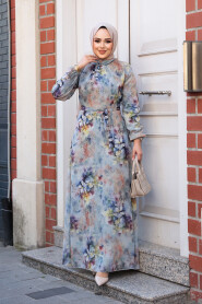 Modest Plus Size Blue Floral Dress 27995M - 2