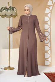 Modest Plus Size Dark Mink Dubai Abaya 98221KV 