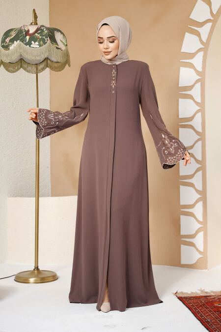 Modest Plus Size Dark Mink Dubai Abaya 98221KV - NEVA STYLE