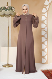 Modest Plus Size Dark Mink Dubai Abaya 98221KV - 2